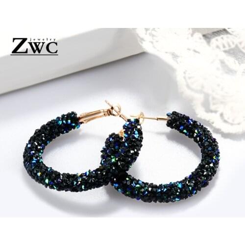 ZWC Vintage Korean Big Earrings for Women Female Fashion Gold Cubic zirconia Drop Dangle Earring Geometric earings Jewelry 2019