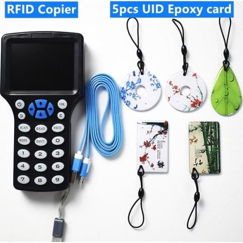 10 Frequency RFID Reader Writer Copier Duplicator IC/ID with USB Cable for 125Khz 13.56Mhz Cards LCD Screen Duplicator