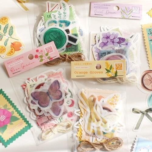 30pcs Washi Paper Vintage Flower Scrapbook Notebook Decoration Label Sticker Diary Stationery Album Sticker