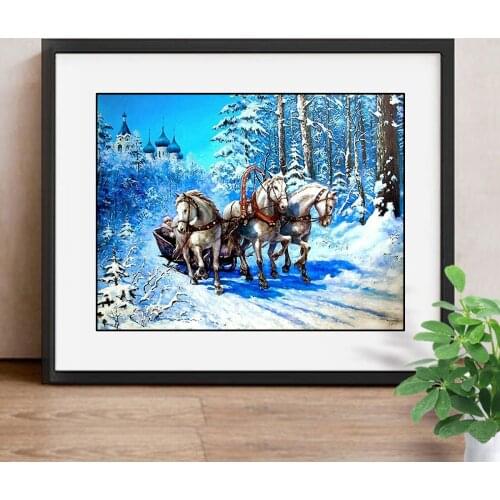 Diamond Embroidery Scenery 5D Diamond Painting Cross Stitch Horse Picture of Rhinestones Home Decor Christmas Gifts