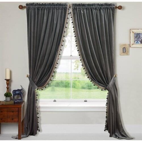 NICETOWN Velvet Curtains Pom Pom Bedroom Curtains Vintage Chic Home Decor for Festival Party Room Darkening 1 Panels & Tiebacks