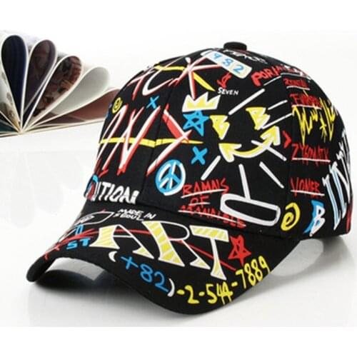 2021 Hot Sale Fashion Graffiti Printing Baseball Caps Adjustable Letter Cool Hat Outdoor Cotton Shade Hat Men Women Summer Caps
