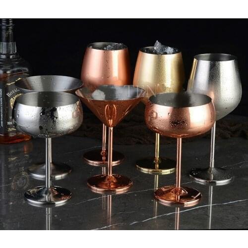 304 stainless steel copper plated single-layer goblet anti-fall glass cocktail glass 500ml wine cups champagne glasses