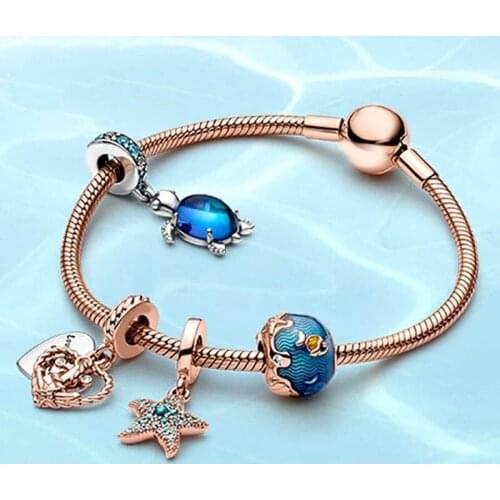 2020 New 925 Sterling Silver Sea Secret Crystal Turtle Starfish Heart-shaped Bracelet For Women Wedding Party Fashion Jewelry