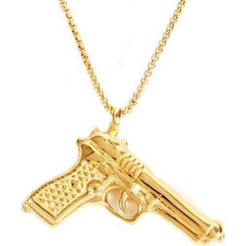 Stainless Steel Hip Hop Gold Desert Eagle Gun Pendant Necklace Street Dance Jewelry Gift For Him with Chain