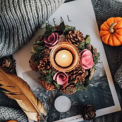 Rose Wedding Table Centerpieces Decoration Candle Holders Party Pine Cones Farmhouse Christmas Candlestick Rustic Candle-Holder