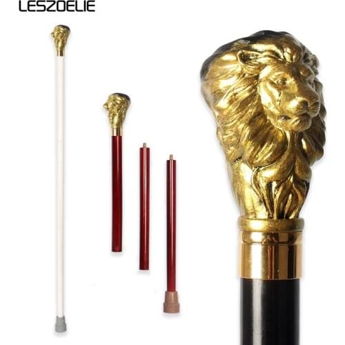 98cm 3D Printing Handle Lion-Head Wooden Walking Stick Man Fashion Detachable Walking Cane Women Party Decorative White Stick