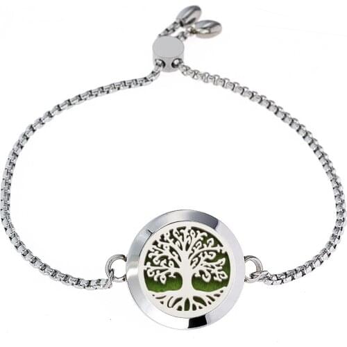 Tree Of Life Diffuser Bracelet For Women Stainless Steel Jewelry Adjust Bangle 30mm Essential Oil Aromatherapy Perfume Locket