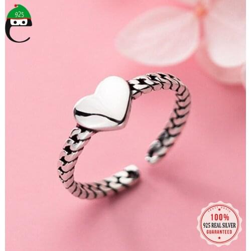 ElfoPlataSi Authentic 925 Sterling Silver Fashion Romantic Heart Opening Finger Ring For Women Wedding Party Fine Jewelry DD745