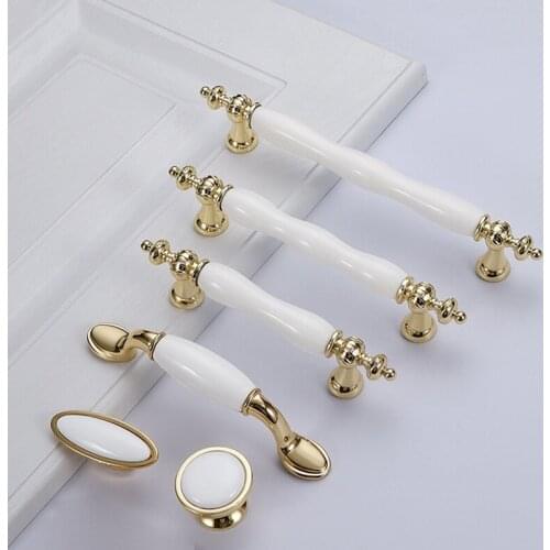 European Simple Furniture Hardware Handle Ceramic Cabinet Handles Zinc Alloy Dresser Drawer Pulls Knobs Wardrobe Door Handle