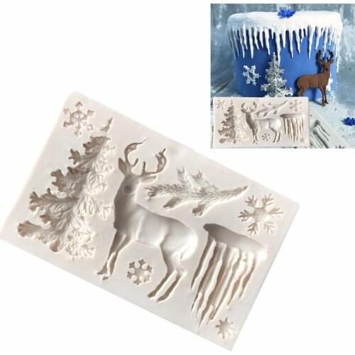 JX-LCLYL Silicone Christmas Tree Deer Fondant Chocolate Mould Cake Decorating Mould New