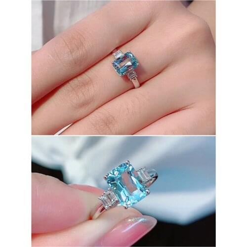 Fashion blue crystal aquamarine topaz gemstones diamonds rings for women white gold silver color jewelry bague bijoux gifts new