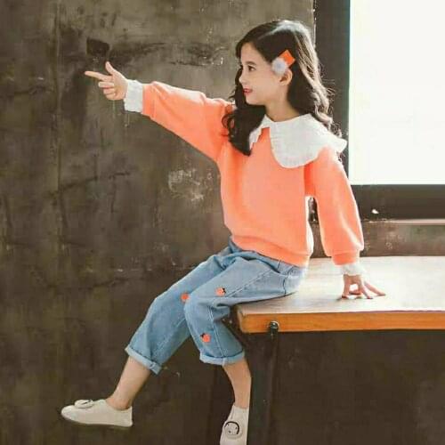 New Selling Spring Autumn Toddler Baby Girls Kids Clothes Set Tops Outwear+Denim Pants 2Pcs Outfits For 3t 4 5 6 7 8 10 12