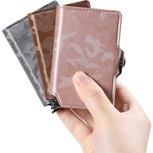 BISI GORO PU Leather Camouflage Fashion Mens Wallet Metal Box Card Case Business Travel Gift Custom Logo Card Holder Small Bag