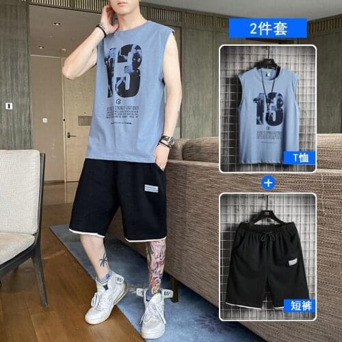 Vest Suit Mens Summer Fashion Casual Sports Fitness Running A College Student Sleeveless Shorts Basketball Suit Mens Tracksuits