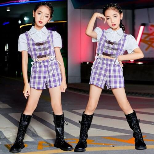 Jazz Dance Girls Summer Plaid Suits ChildrenS Fashion Catwalk Stage Costumes Ballroom Hip Hop Dance Practice Clothes DN9485