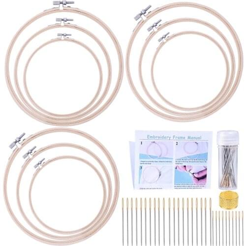 LMDZ 9 Pcs Embroidery Hoop Set for Beginner, 3 Sizes Cross Stitch Hoops, Cross Stitch Circle, Embroidery Circle with Needles