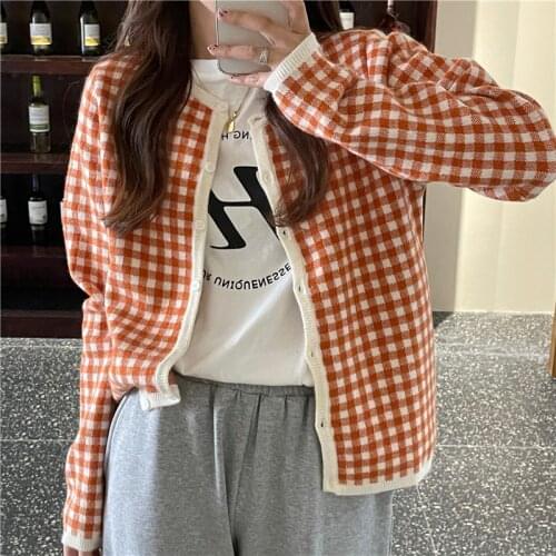 Alien Kitty 2021 New Sweet Sweater Warm Spring Elegant Plaid Retro Soft High Street Knitted Cardigans Casual Coat Top