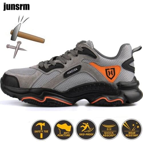 Mens steel toe work boots safety shoes pigskin casual breathable outdoor anti-puncture sports comfortable industrial