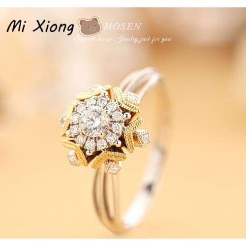 Mi Xiong s925 sterling silver geometric diamond-studded exquisite light luxury men and women couple ring