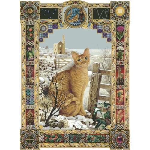 Snow day Capricorn Cat Large Format Cross Stitch Kits Top Quality Embroidery Needlework DIY 14CT Unprinted Handmade