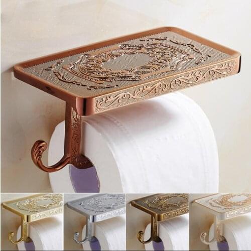 5 colors Bathroom Shelves Antique Carving Toilet Roll Paper Rack with Phone Shelf Wall Mounted Bathroom Paper Holder Hook Useful