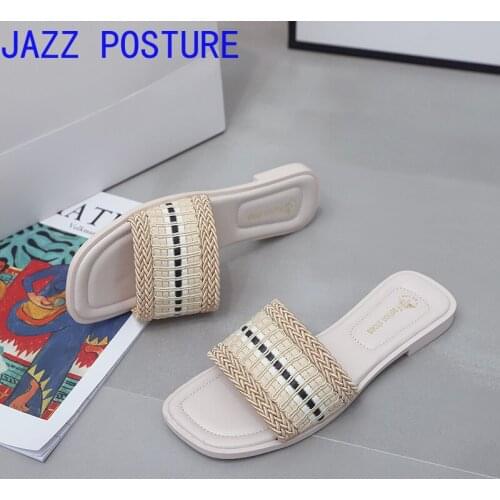 New features in 2021 Brand slippers Ladies woven leather sandals Casual open-toed slippers Summer beach womens slippers w036