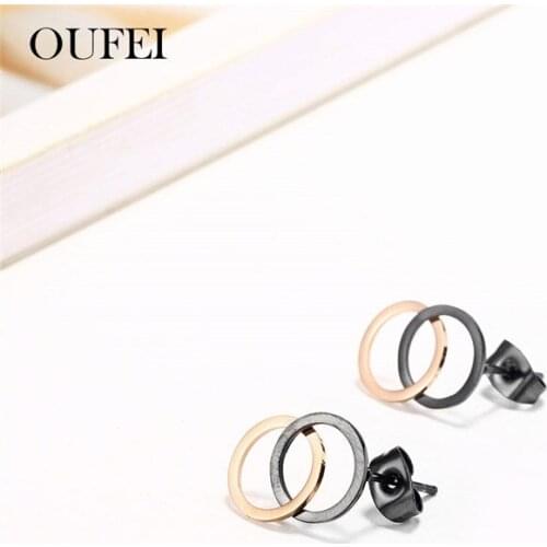OUFEI Stainless Steel Jewelry Charm Rose Gold Stud Earrings For Women Earings Fashion Jewelry Accessories Free Shipping