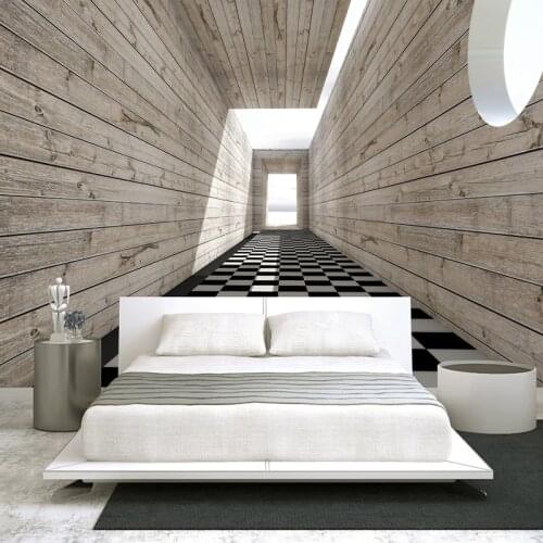 Drop Shipping Custom Wall Mural Non-woven Fabric Wallpaper For 3D Visual Space Wood Grain Wall Decorative Painting Wallpaper