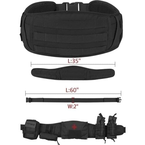 Men’s Tactical Belt MOLLE Padded Patrol Belt with Mesh Lining for Shooting Airsoft Wargame Paintball Hunting