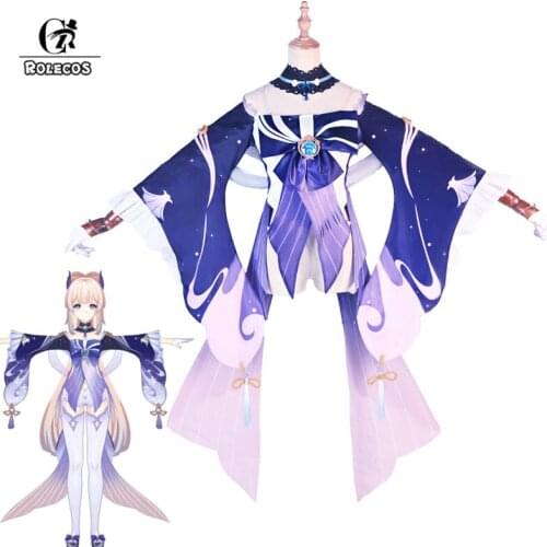 ROLECOS Game Genshin Impact Kokomi Cosplay Costume Sangonomiya Kokomi Cosplay Costume Sexy Women Dress Halloween Ribbon Full Set