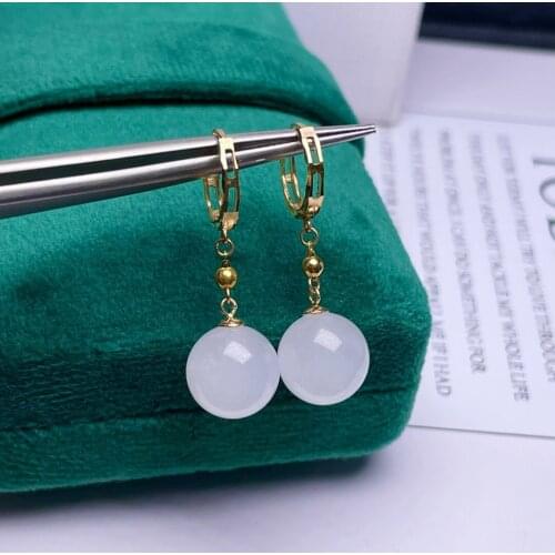 SHILOVEM 18k yellow gold real Natural white Jasper drop earrings classic fine Jewelry women wedding gift 10mm myme10106222hby