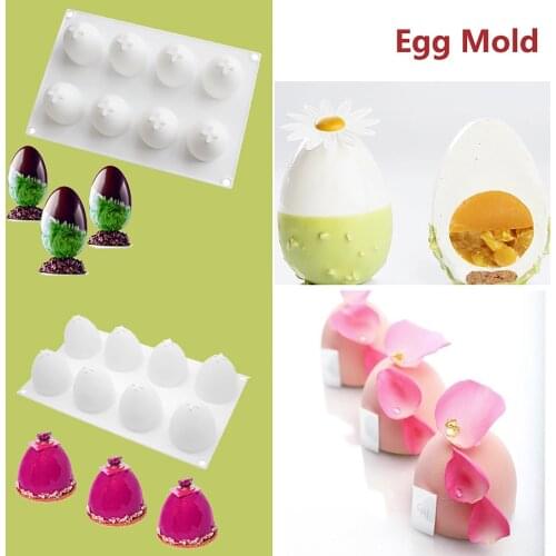 Cake Mold 8 Grids Silicone Three-dimensional Easter Eggs Mousse Chocolate Cake Mold Easter Egg Maker Home Kitchen Baking Tools
