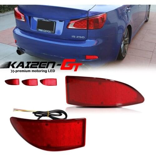 Red LED Rear Bumper Reflector Lights, Function as Tail Brake & Rear Fog Lamp, Turn Signal Light For 2006-2013 Lexus IS250 IS350