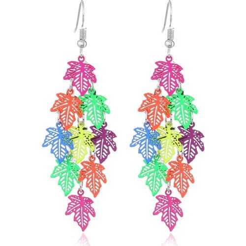 Unique Hollow Out Flower Drop Earrings for Women Bohemian Style Multi Color Big Leaf Feather Dangle Earring Party Jewelry