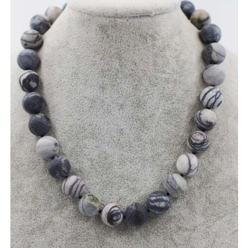 Wow! black veins agate 14mm blurry round necklace 18inch wholesale beads FPPJ fpr woman gift