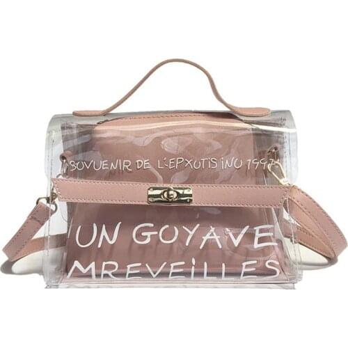 Women Lady Bag Clear Handbag Crossbody Composite Bag Transparent PVC houlder Bags Letter Jelly Candy Color Chain Pouch Tote