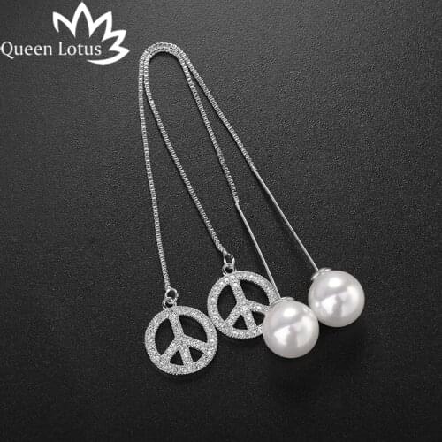 Queen Lotus New Fashion female long paragraph simple aircraft symbol zircon women earrings tassel pearl ladies earring girl gift