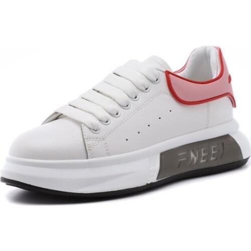 Promotion 2021 New Spring White Spell Colors Genuine Leather Shoes Womans Sneakers Flat Platform Comfort Trend Shoes Plus Size