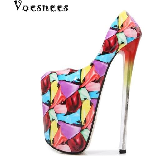 Voesnees Womens Pumps 2020 Shallow Mouth Thick Bottom High Heels 22cm Sex Appeal Single Shoes Female Fashion Stage Show Shoes