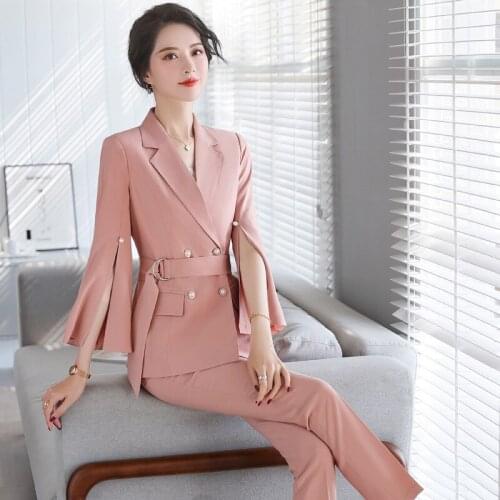 New spring and autumn high quality women pants suits Elegant solid color womens blazer jacket Casual trousers office suit