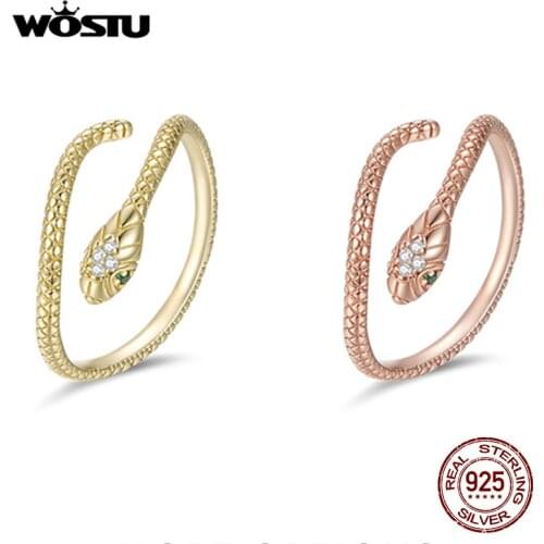 WOSTU Trendy New 925 Sterling Silver Snake Open Size Finger Ring for Women Anel Fashion Sterling Silver Jewelry Gift CQR666