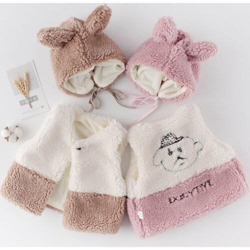 Cartoon sheep design newborn baby boys vest autumn winter thick velvet toddler girls jackets coat tops children waistcoat warm