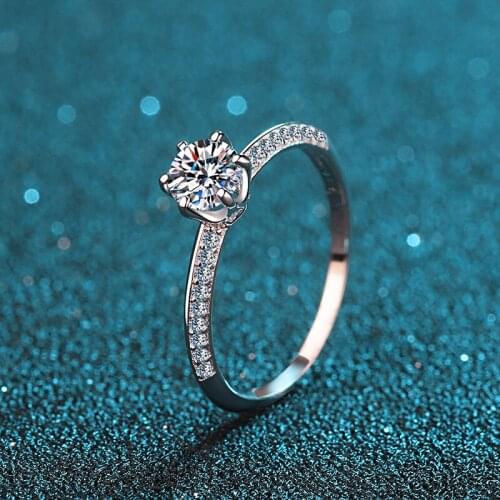 100% Silver 0.5 Carat Excellent Cut Diamond Test Passed Round D Color High Clarity Moissanite Ring Silver 925 Engagement Jewelry