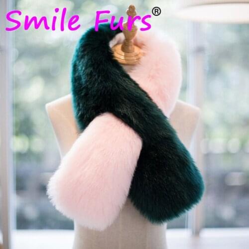 High Quality Faux Fox Fur Collar Women Warm Thickened Luxury Scarf 100*15cm Patchwork Fluffy Crossed Design Scarves Neck Warmer