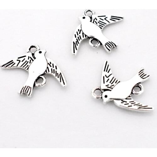 20pcs 23x9mm Antique Silver Plated Cute Bird Connector Charm Pendant DIY Handmade Necklace Keychain Jewelry Accessories
