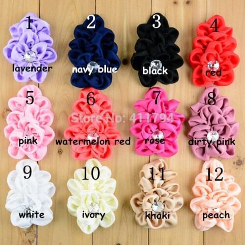 60 pcs/lot , 5 " satin shabby flowers , ribbon fish scale satin flowers wtih rhinestone for hair accessories