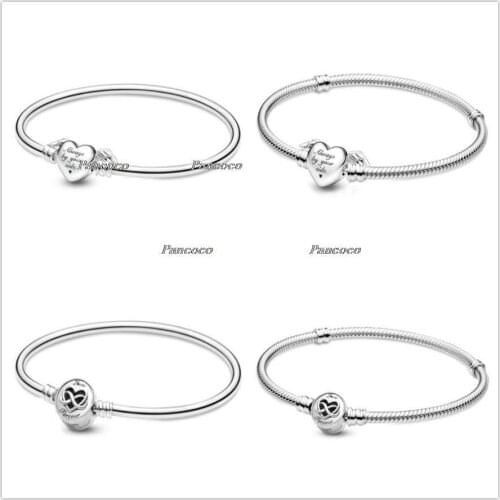 Authentic 925 Sterling Silver Moments Heart Infinity Clasp Snake Chain Bracelet Bangle Fit Bead Charm Diy Fashion Jewelry