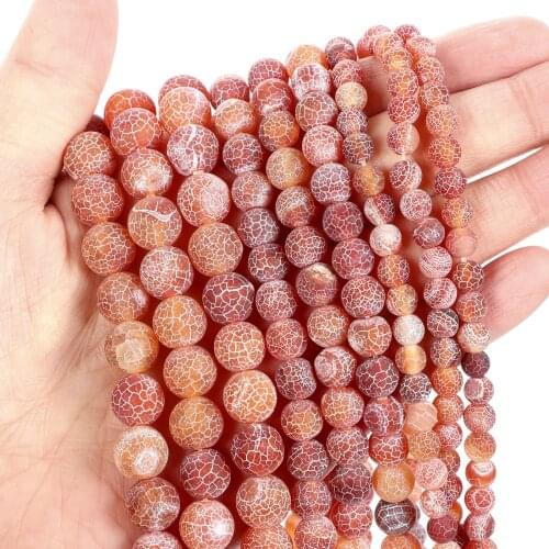 Natural Stone Beads Frosted Red Weathered Round Loose Beads for Jewelry Making Needlework Bracelet DIY 4-12 MM