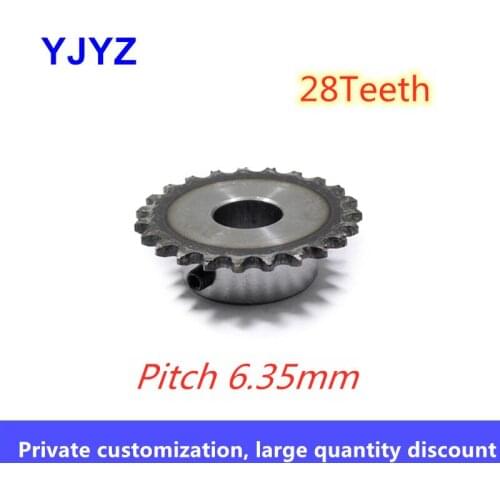 Chain wheel 2Points 28 teeth standard hole M5 screw hole fixed 45#steel quenching pitch 6.35